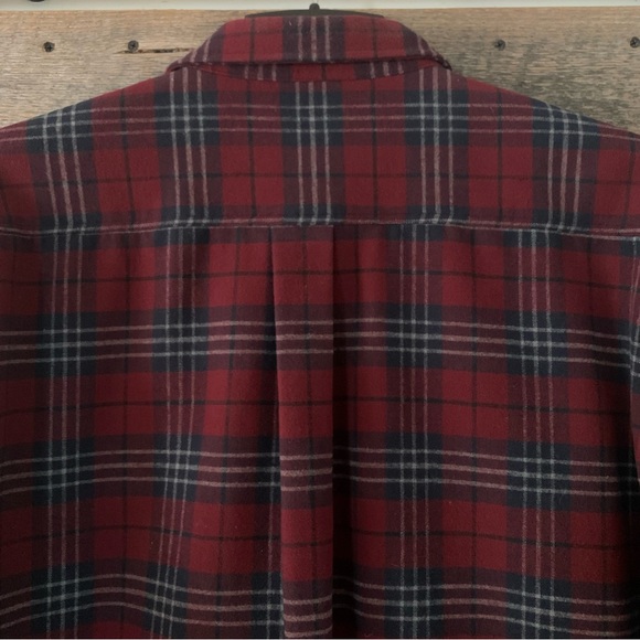 Men’s L REG L.L. BEAN Dark Red & Navy Plaid 100% Cotton Chamois Shirt Jacket EC - Picture 10 of 12